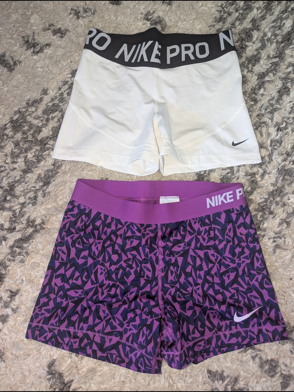 Nike Women's Athletic Shorts — White & Purple Pattern